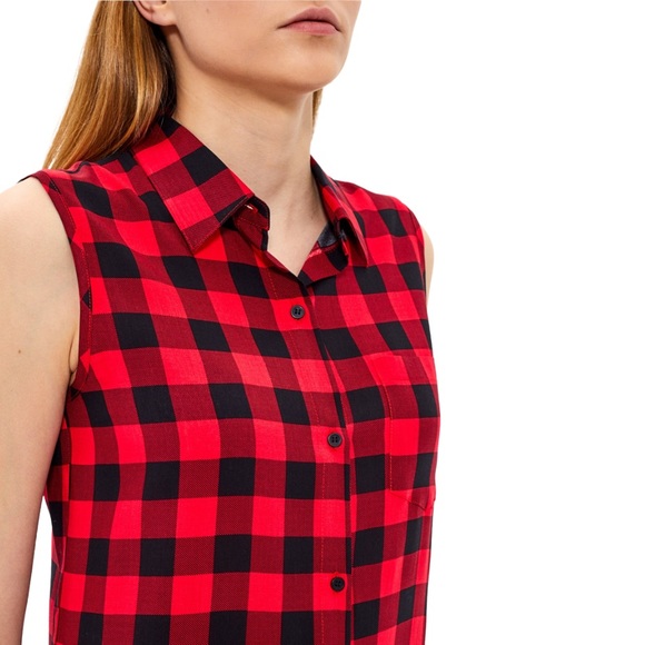 Olrix plaid gingham button down sleeveless tunic top M - Picture 3 of 9